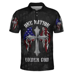 One Nation Under God Cross American Polo Shirt - Christian Shirts & Shorts