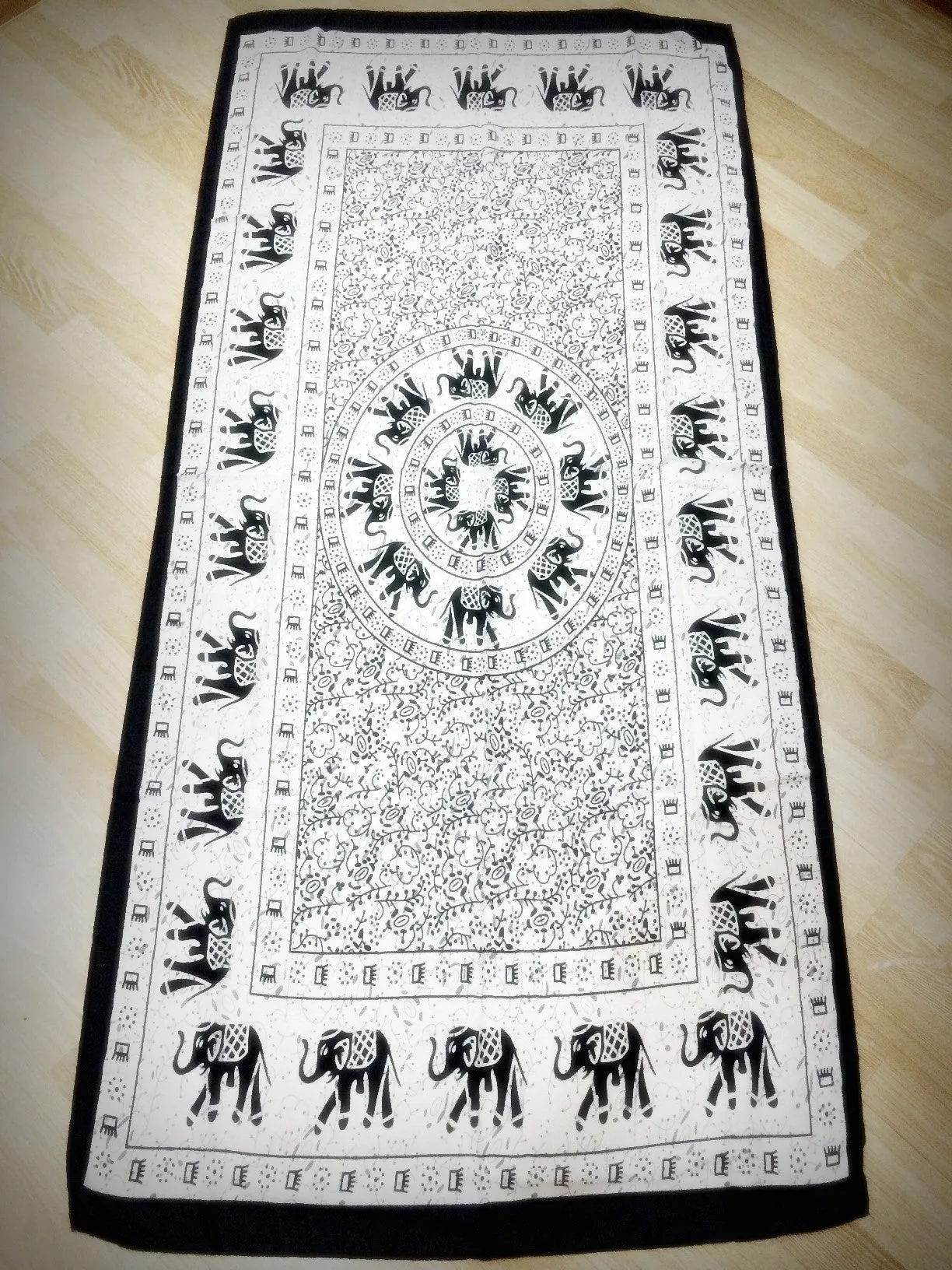 100% Organic Cotton Scarf Shawl From Thailand Elephant Mandala White