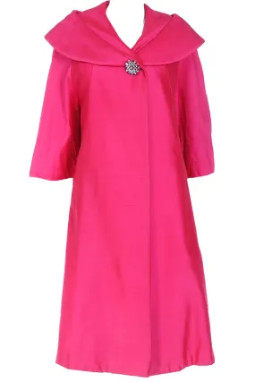 1950s Bullocks Vintage Bright Pink Silk Evening Coat