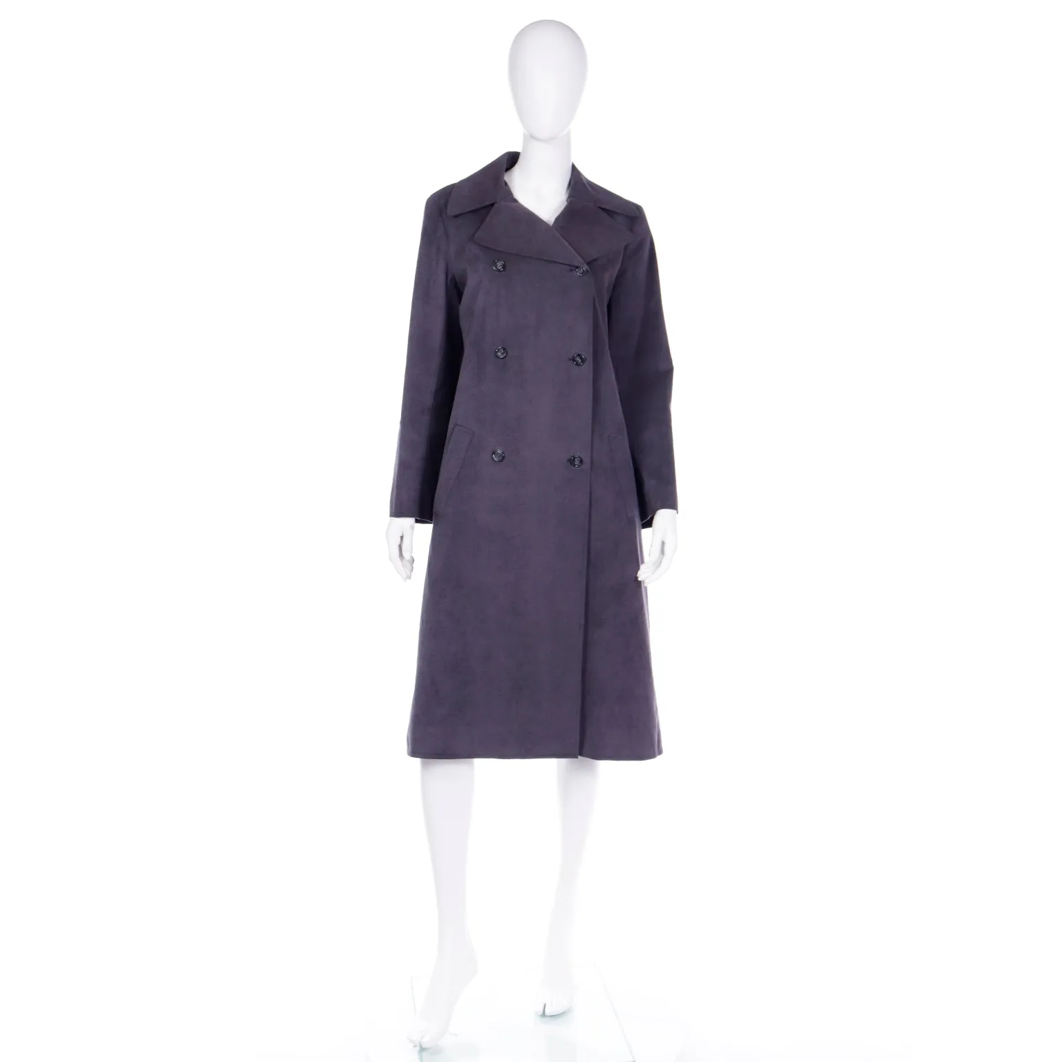 1970s Halston Vintage Steel Blue Grey Ultrasuede Coat