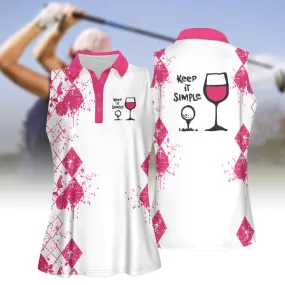 3D All Over Print Keep It Simple Golf And Wine Women Short Sleeve Polo Shirt Sleeveless Polo Shirt