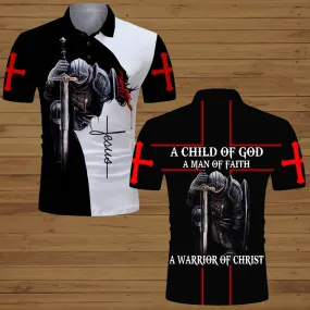 A Child Of God A Man Of Faith A Warrior Of Christ Polo Shirt - Christian Shirts & Shorts