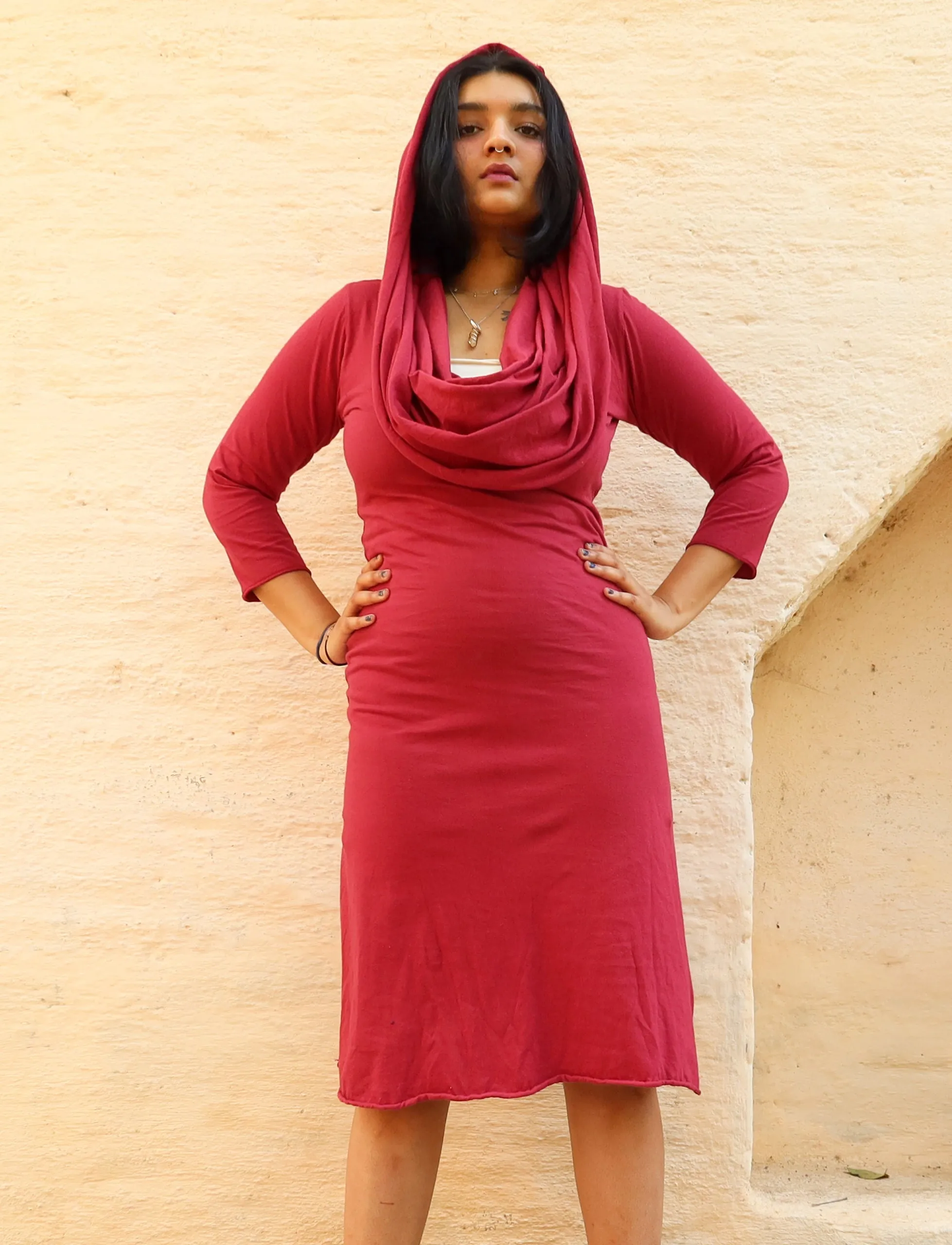 Ama Cowl Simplicity Below Knee Dress