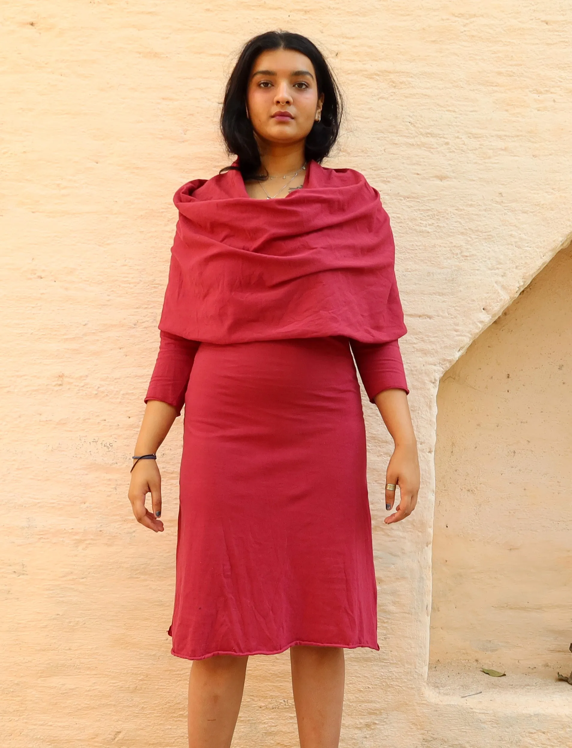 Ama Cowl Simplicity Below Knee Dress