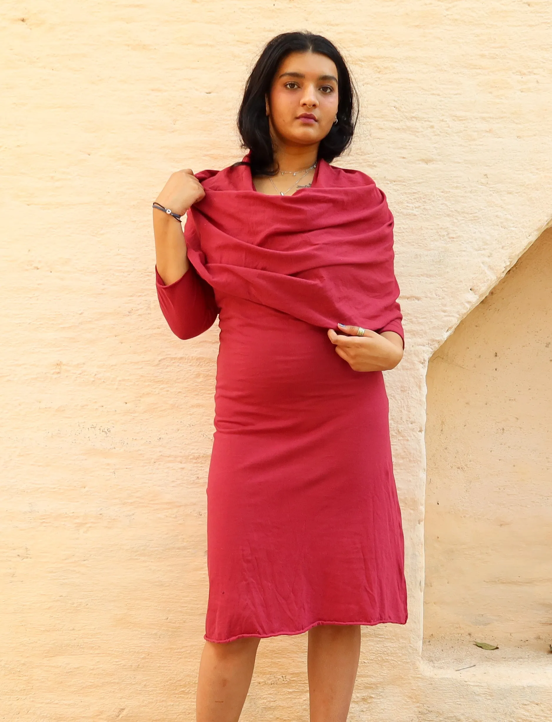 Ama Cowl Simplicity Below Knee Dress