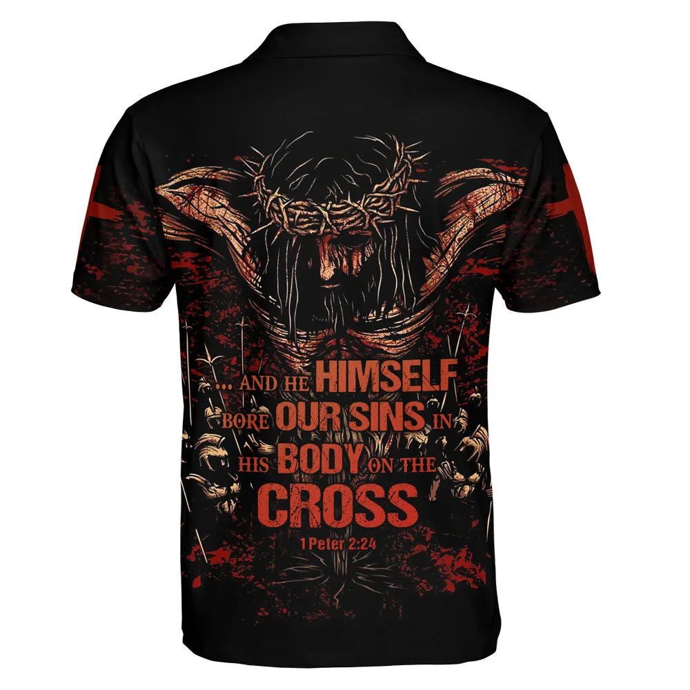 And He Himself Bore Our Sins In His Body On The Cross Jesus Polo Shirt - Christian Shirts & Shorts