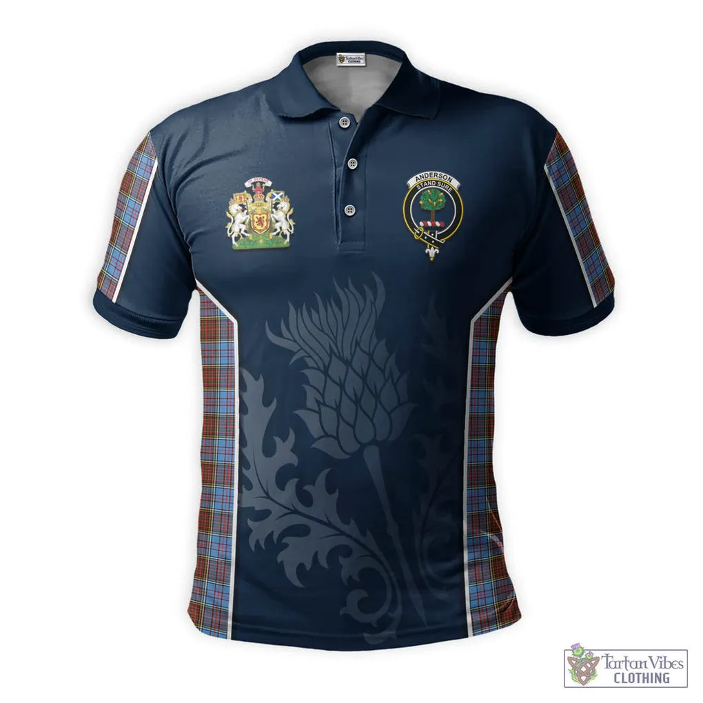 Anderson Modern Tartan Men's Polo Shirt with Family Crest and Scottish Thistle Vibes Sport Style