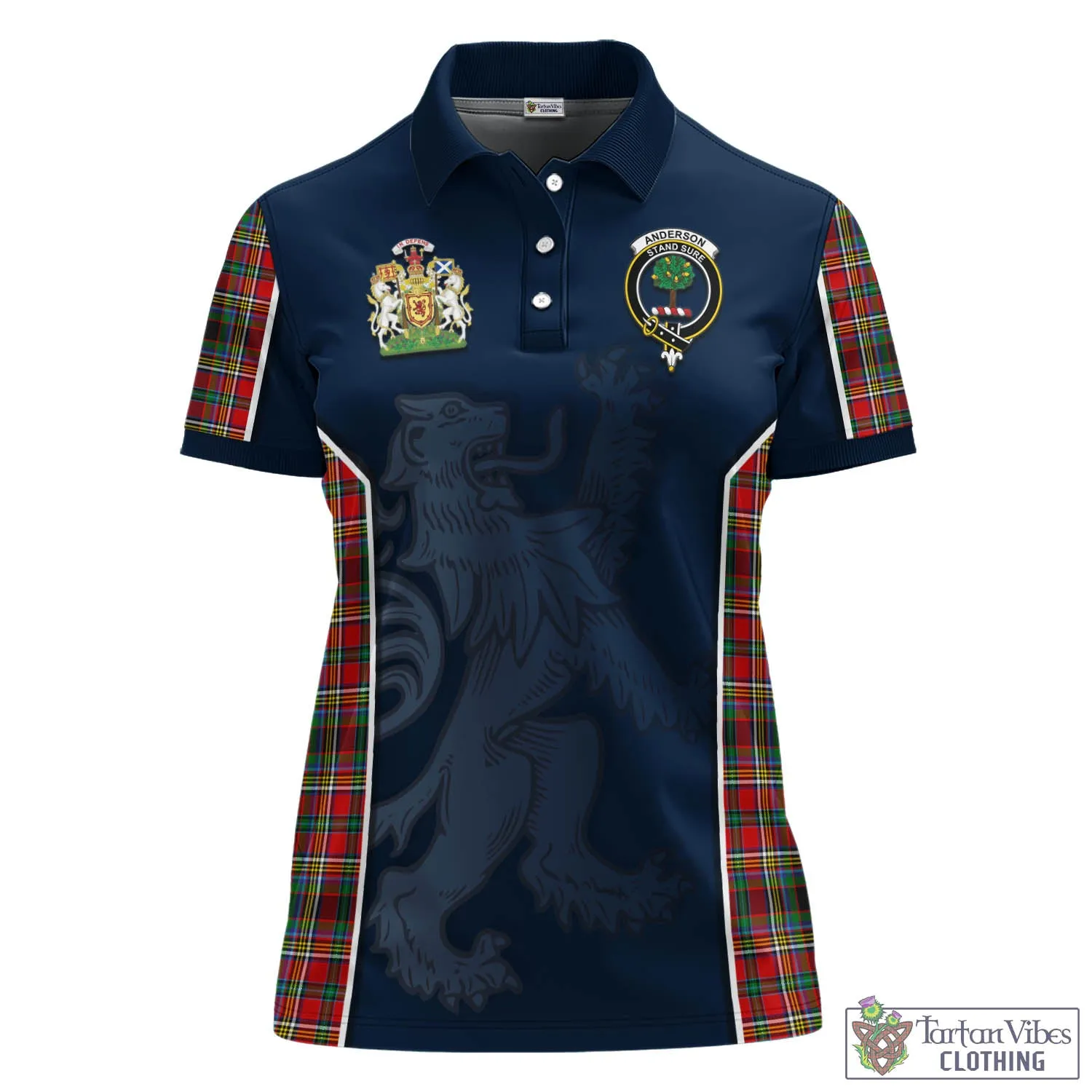 Anderson of Arbrake Tartan Women's Polo Shirt with Family Crest and Lion Rampant Vibes Sport Style