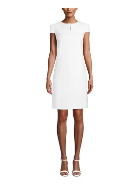 ANNE KLEIN Womens White Cap Sleeve Keyhole Short Cocktail Body Con Dress