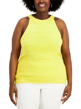 ANNE KLEIN Womens Yellow Textured Unlined Sleeveless Halter Tank Sweater