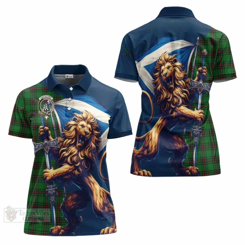 Anstruther Tartan Family Crest Women's Polo Shirt with Scottish Majestic Lion