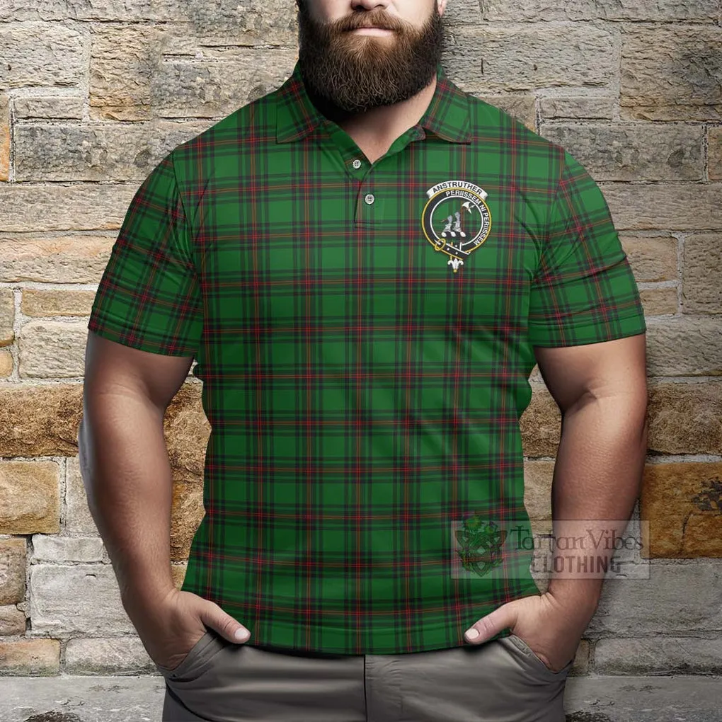 Anstruther Tartan Polo Shirt with Family Crest and Bearded Skull Holding Bottles of Whiskey