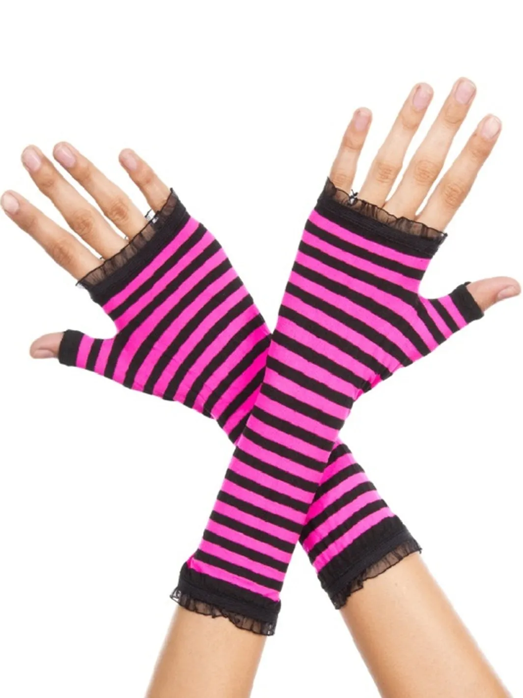 ARM WARMERS - BLACK LACE & PINK