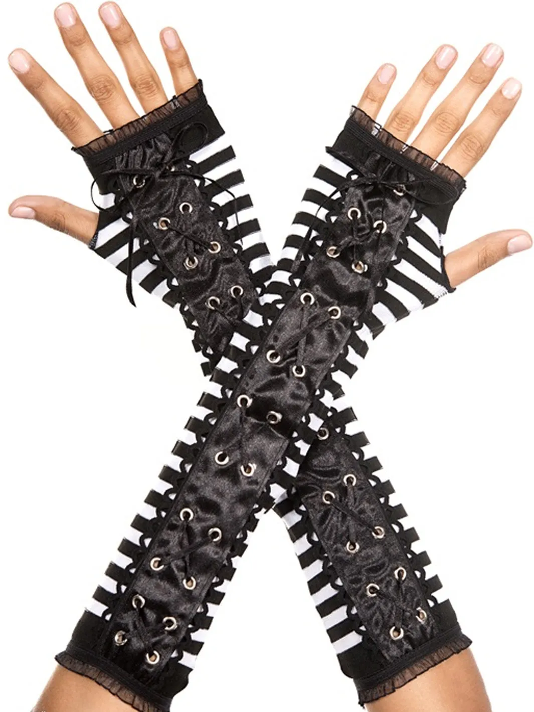 ARM WARMERS - LACE UP BLACK & WHITE