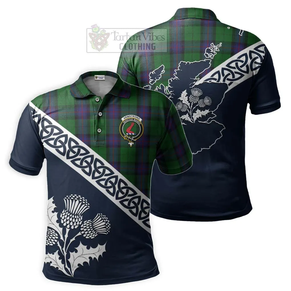 Armstrong Tartan Polo Shirt Featuring Thistle and Scotland Map