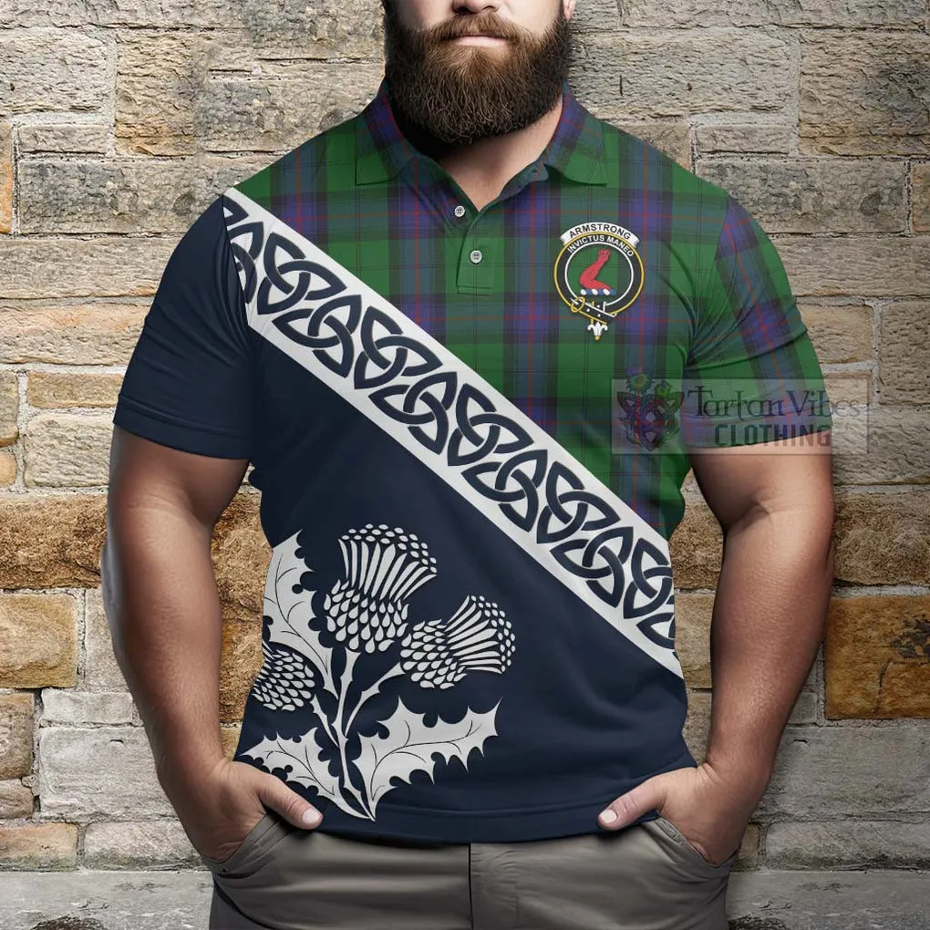 Armstrong Tartan Polo Shirt Featuring Thistle and Scotland Map