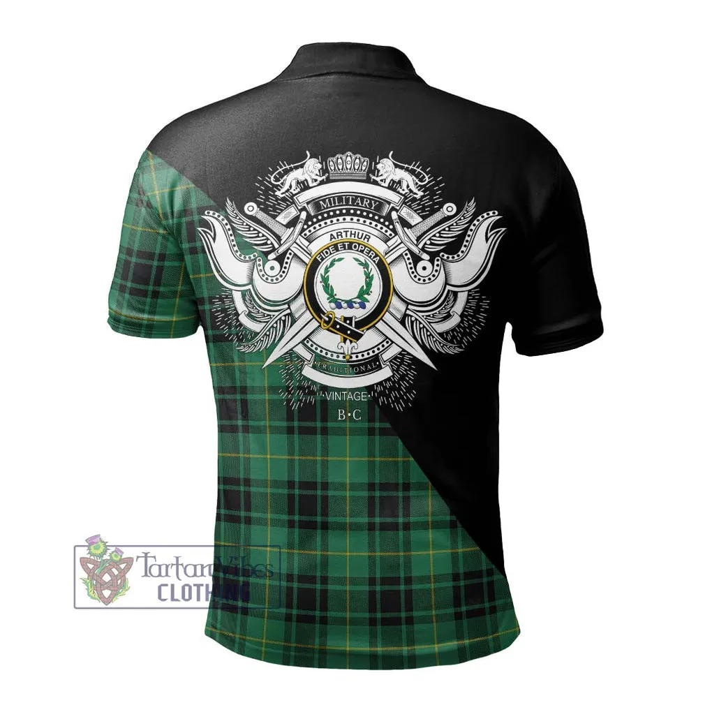 Arthur Ancient Tartan Polo Shirt with Family Crest and Military Logo Style