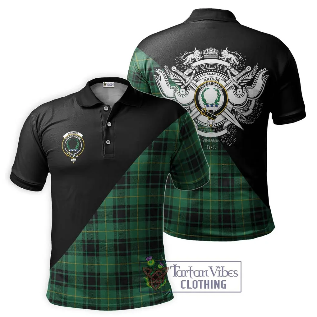 Arthur Ancient Tartan Polo Shirt with Family Crest and Military Logo Style