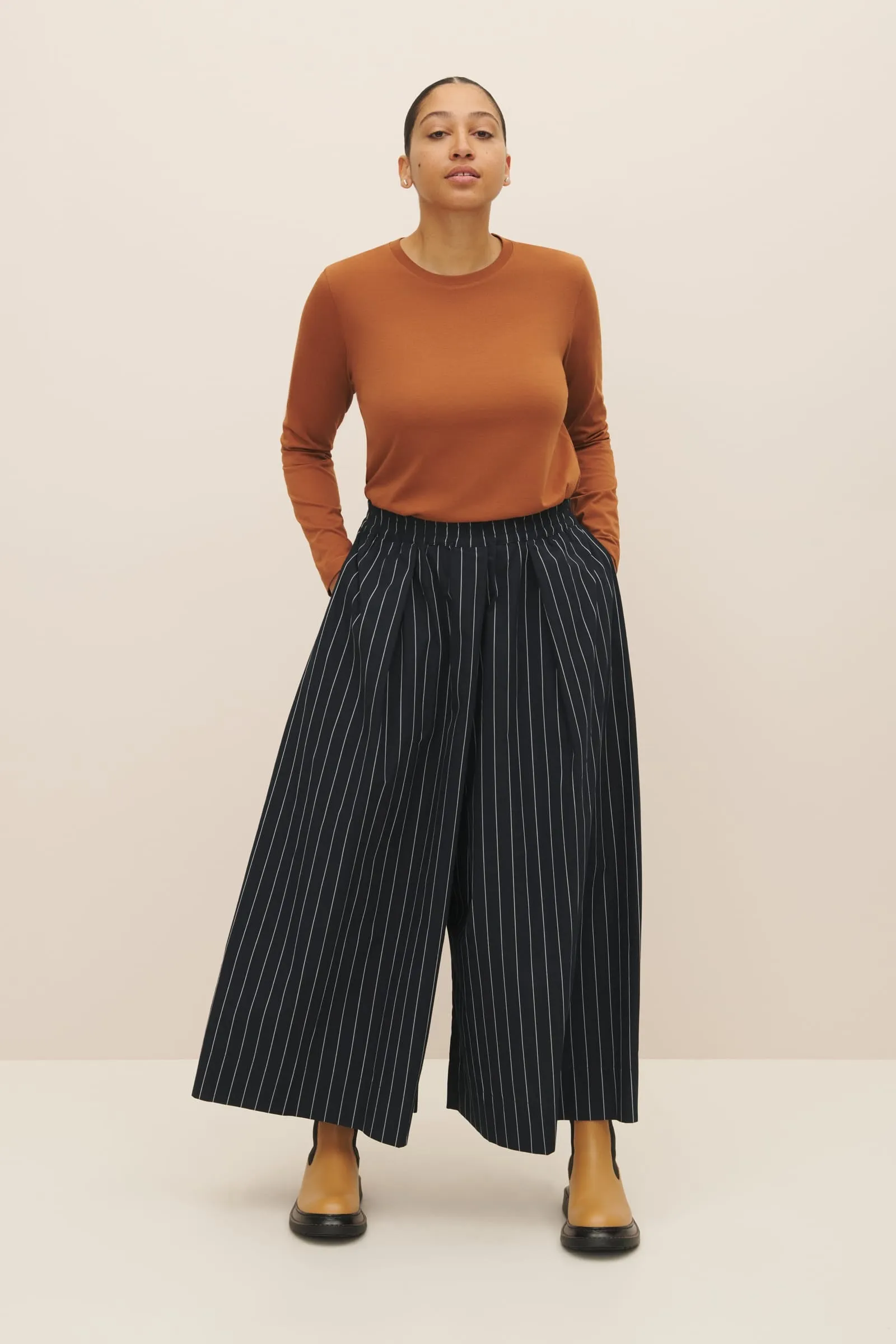 Athena Pant - Navy Pinstripe