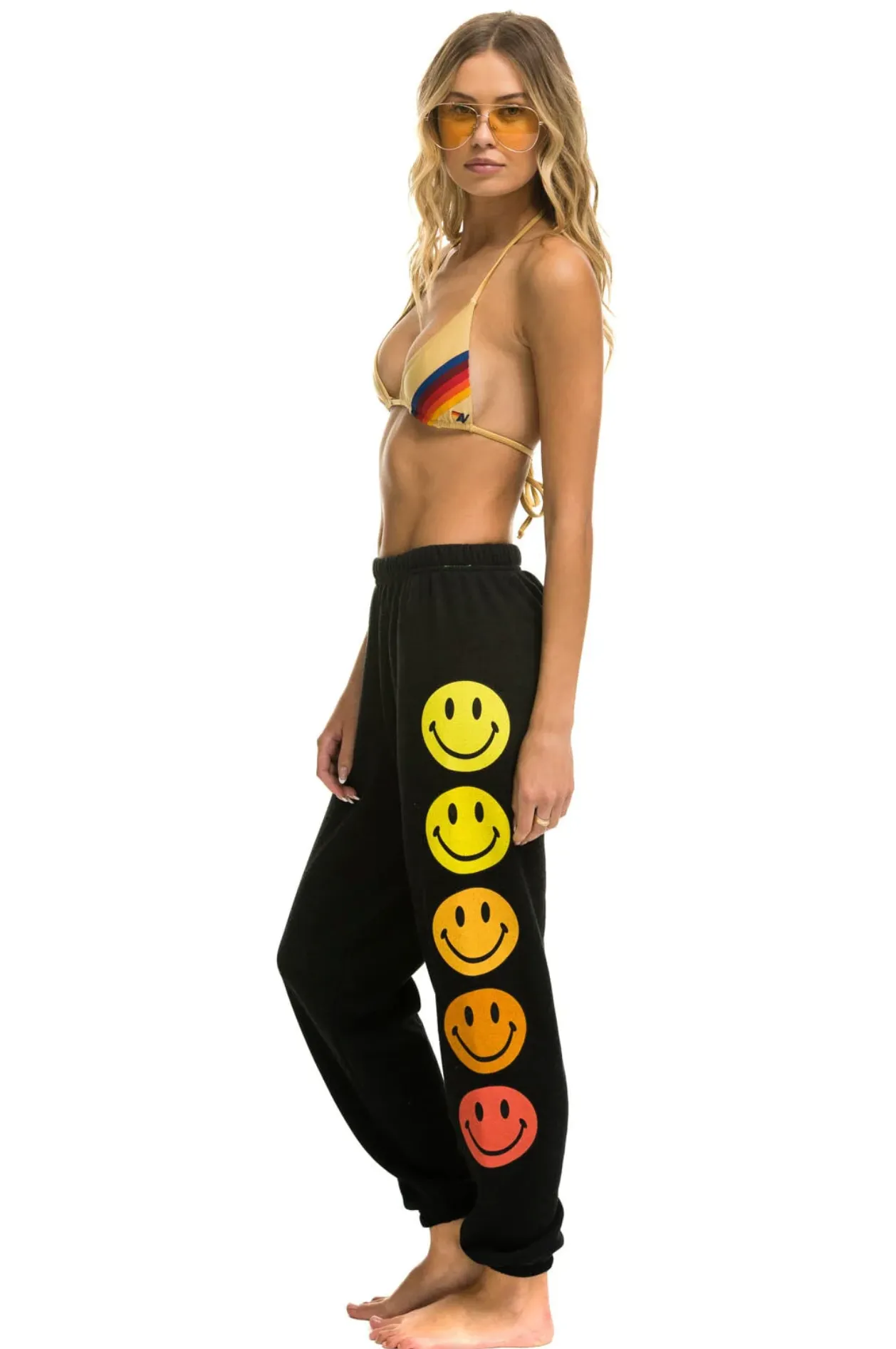 AVIATOR NATION SMILEY SUNSET WOMENS SWEATPANTS - BLACK