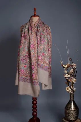 Beige Mughal Motif Jamavar Pashmina - REYNOSA