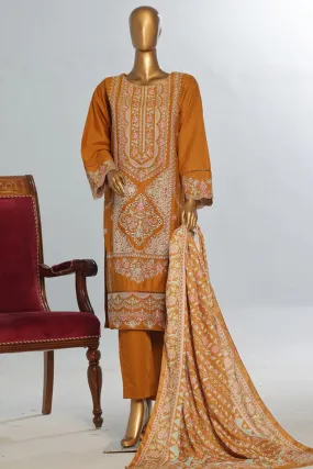 Bin Saeed Stitched 3 Piece Luxury Emb Khaddar With Shawl Collection'2024-WKK-1210-Mustard