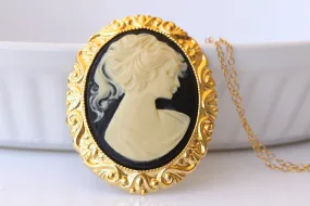 BLACK CAMEO PENDANT BROOCH