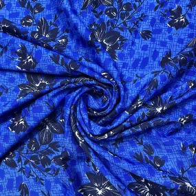 Blue With Navy Blue Floral Crepe Fabric