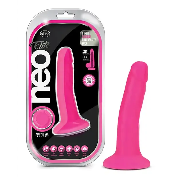 Blush Neo Elite 6 in. Silicone Dual Density Dildo with Suction Cup Neon Blue