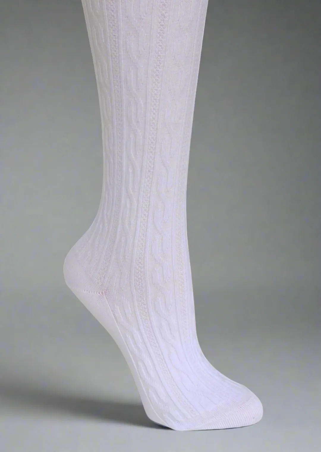 Cable Knit Over The Knee Socks in White  - Aussie Made