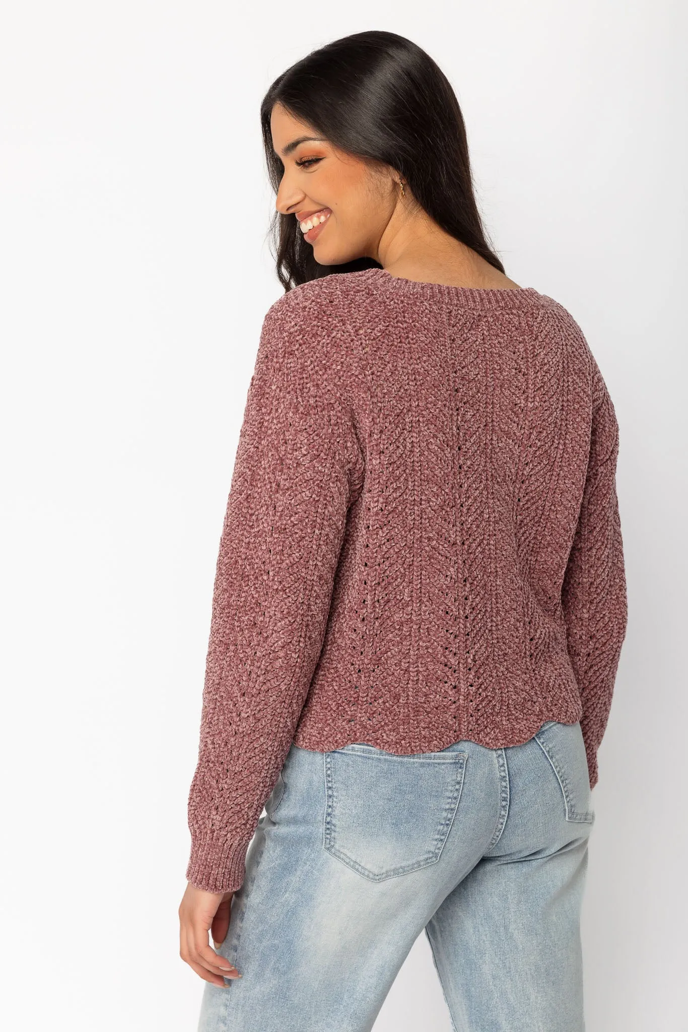 Chenille Scalloped-Hem Sweater