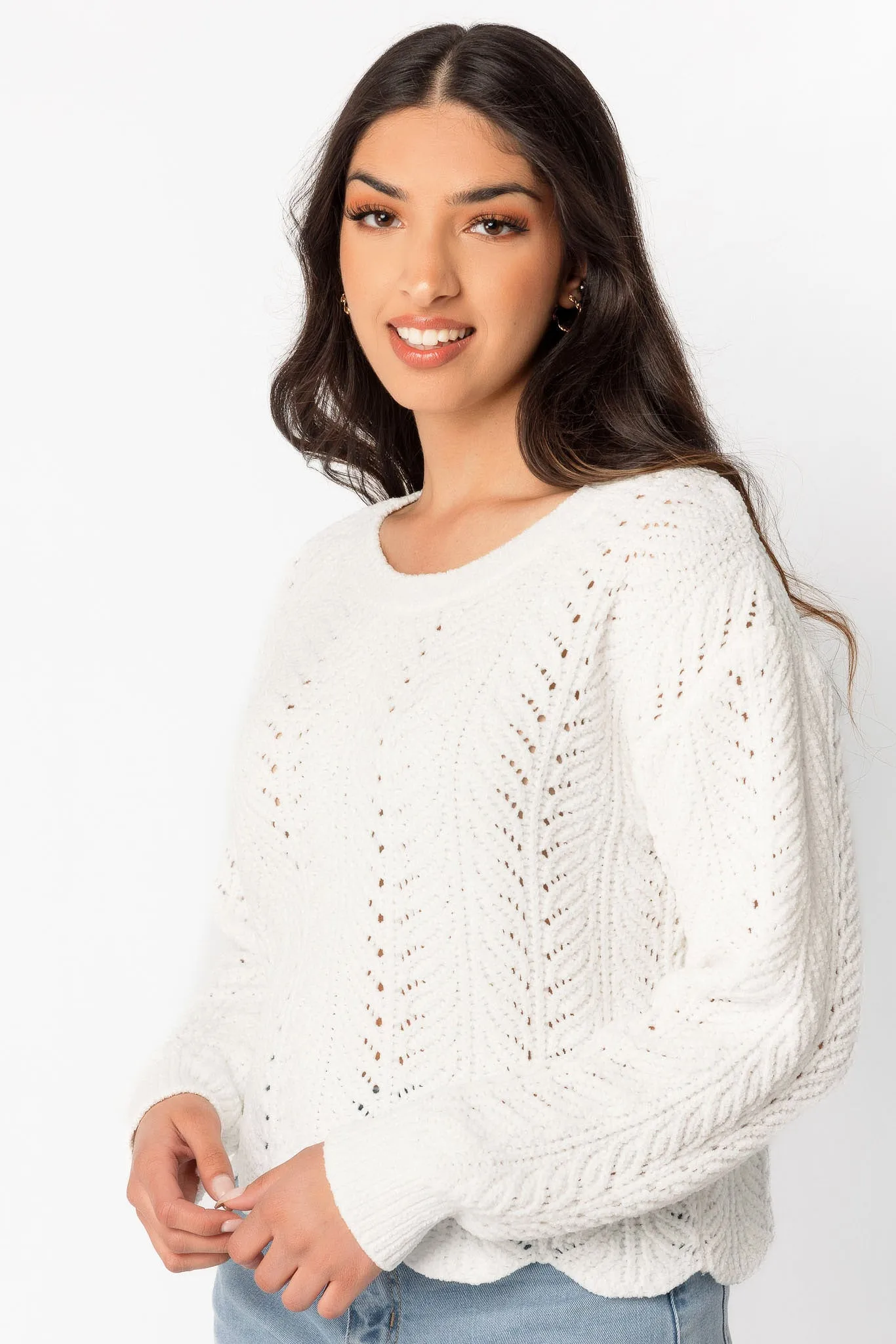 Chenille Scalloped-Hem Sweater