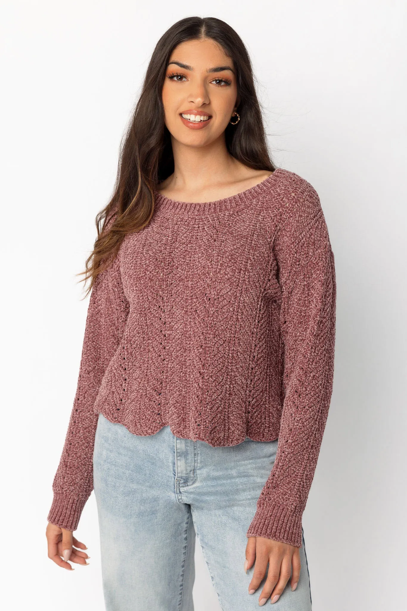 Chenille Scalloped-Hem Sweater