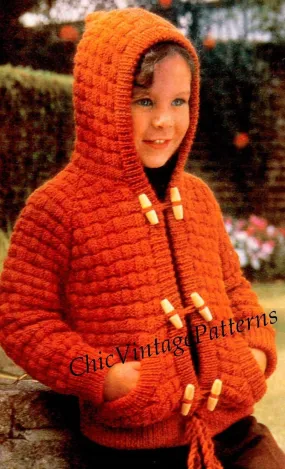 Children's Duffle Coat Knitting Pattern, Boy or Girl, Instant Download