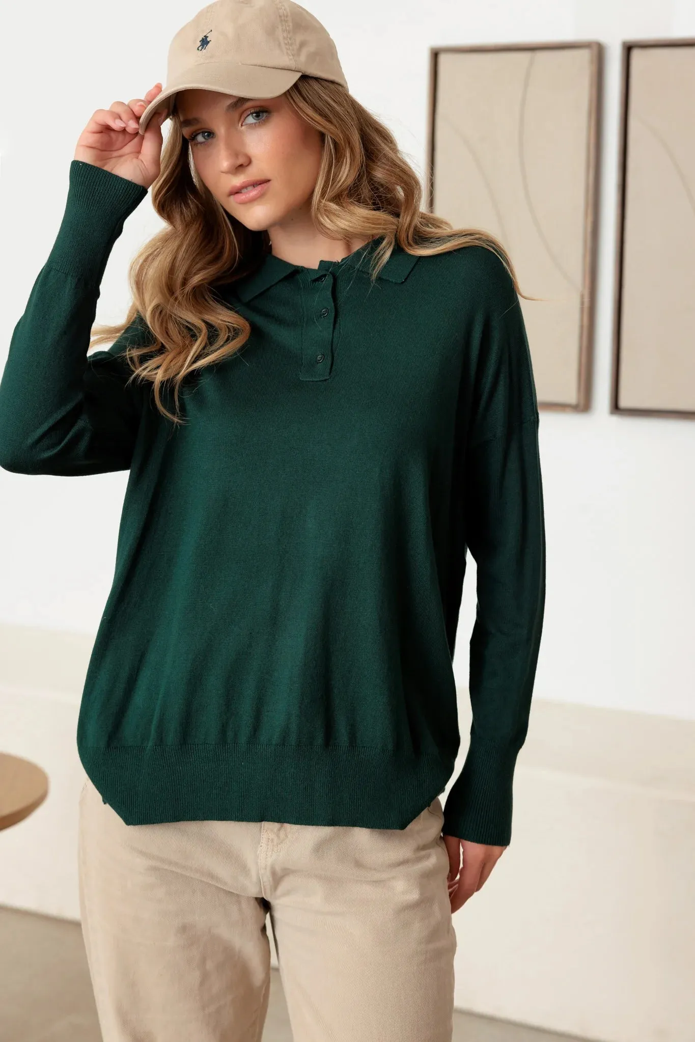 Collar Polo Soft Knit Sweater Top