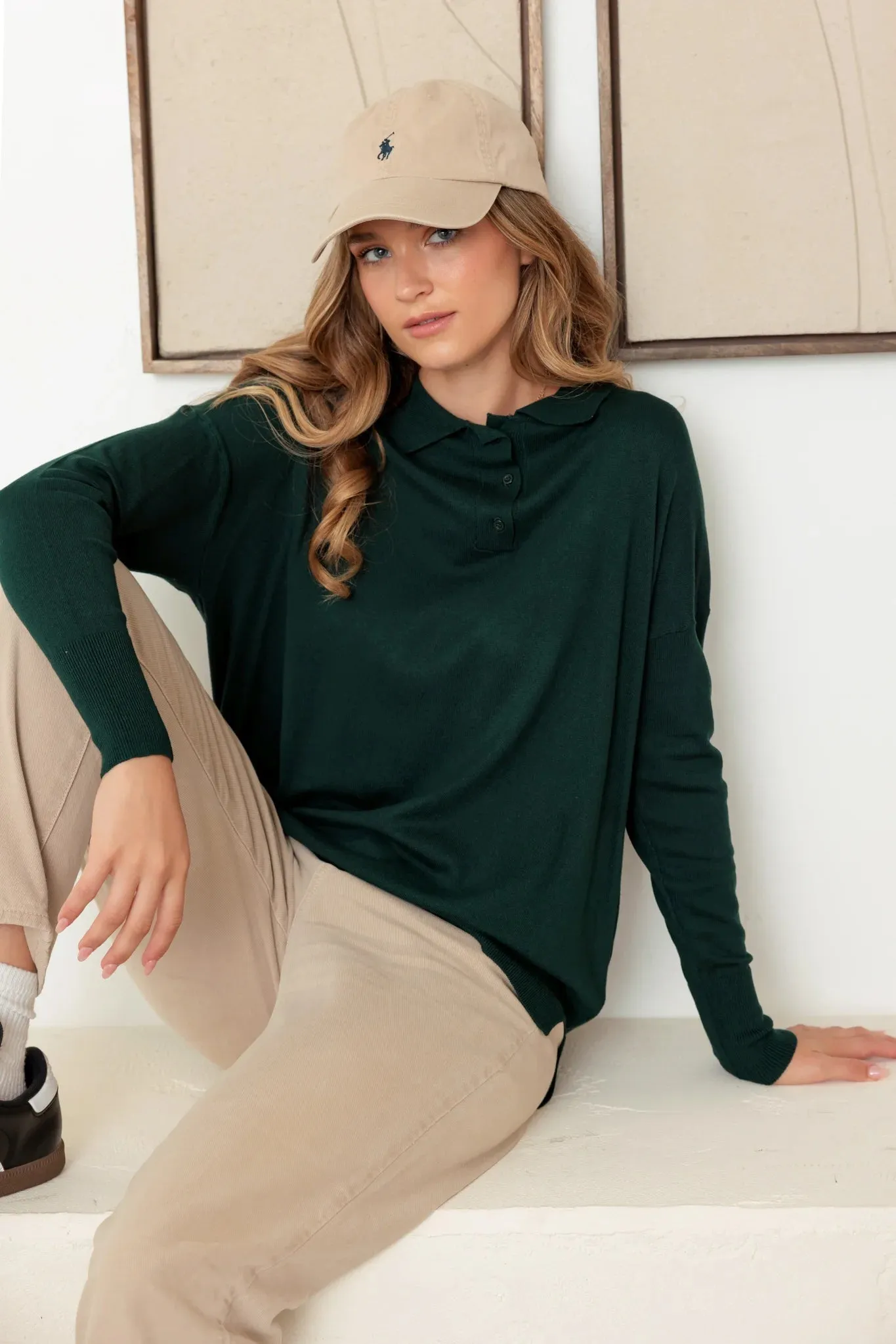 Collar Polo Soft Knit Sweater Top