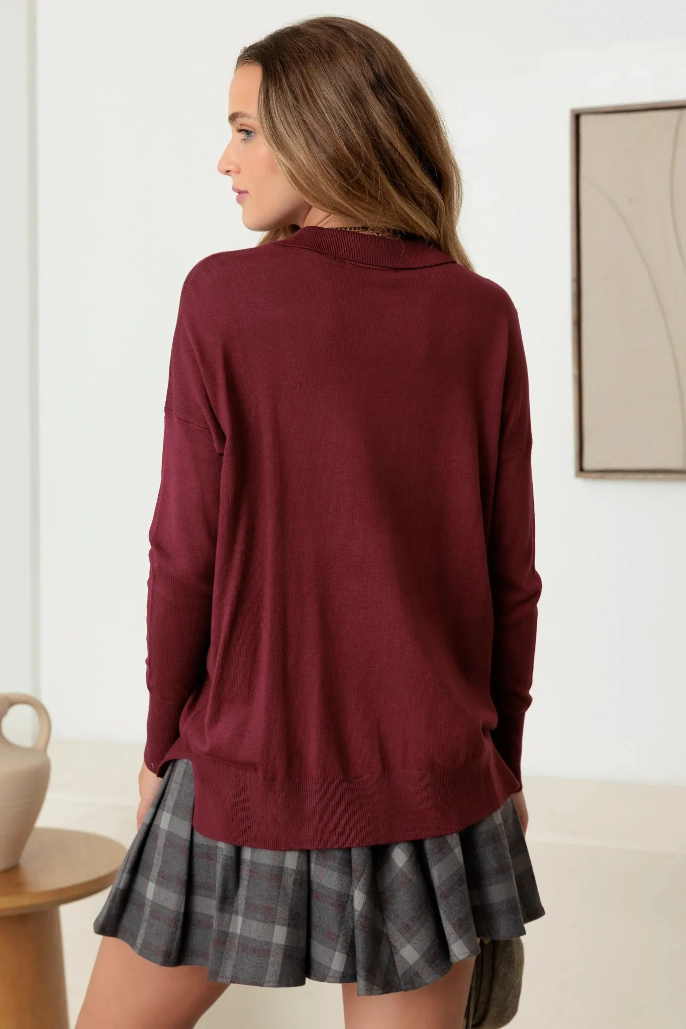 Collar Polo Soft Knit Sweater Top