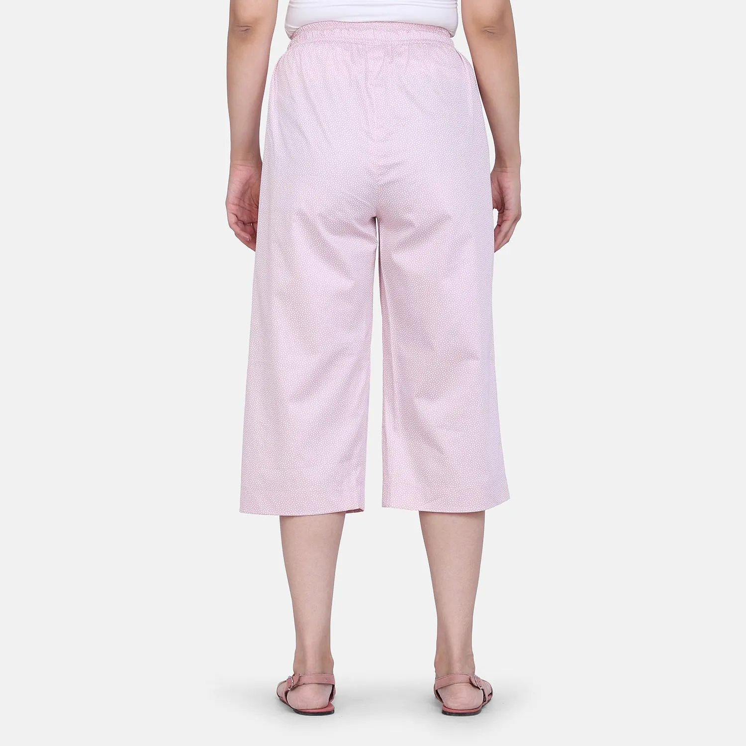 Comfortable Baby Pink Dot Pattern Cotton Silk Culottes