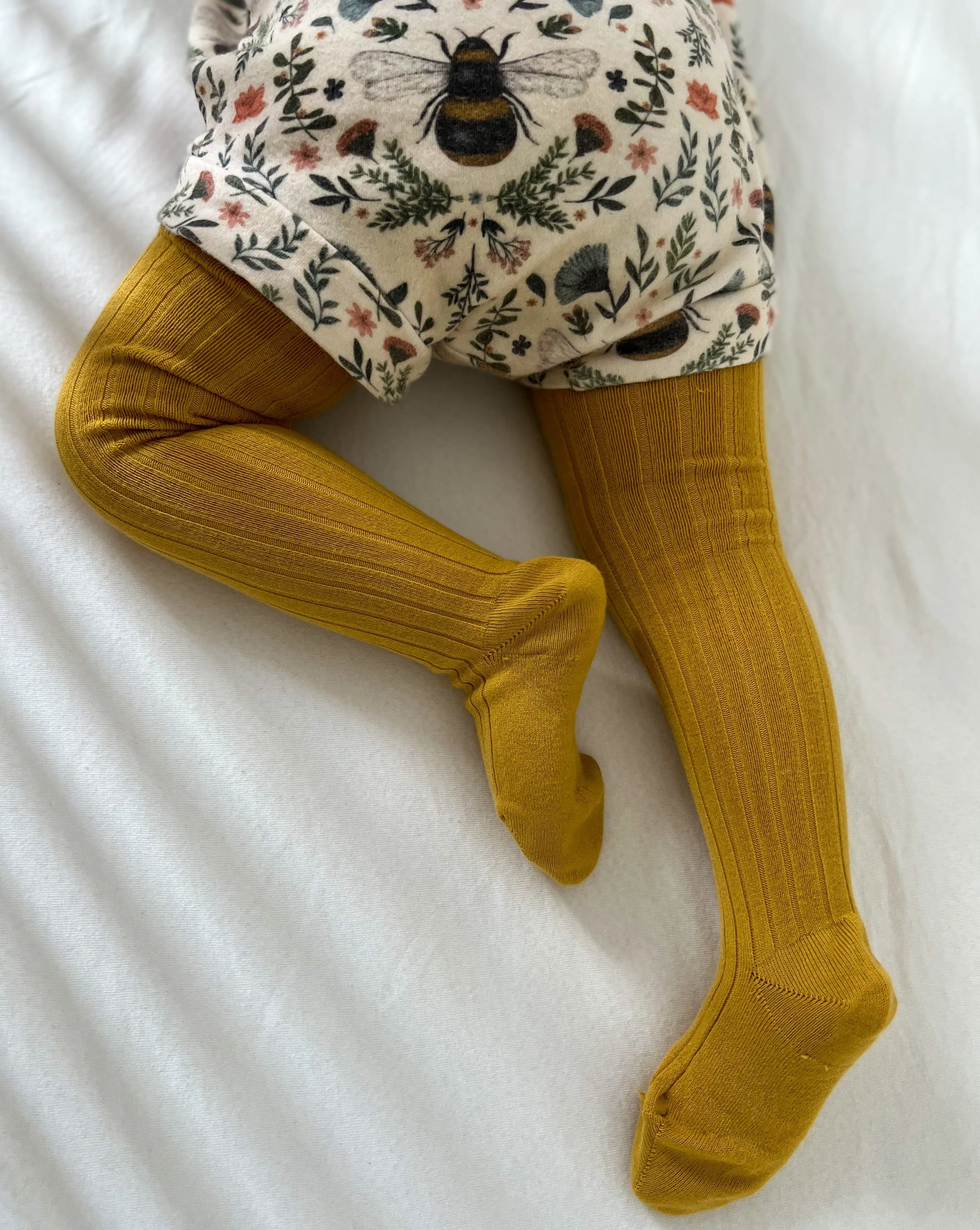 Cotton Rib Tights | Mustard