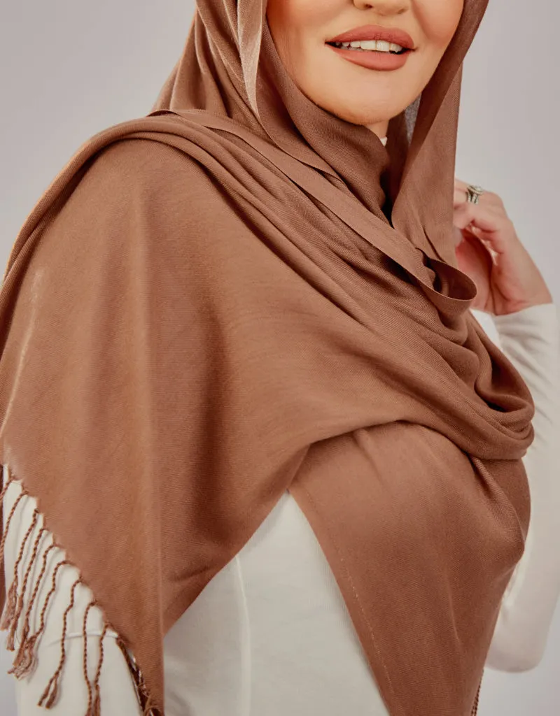 Cotton Tassel Twisted Shawl - Shades of Brown