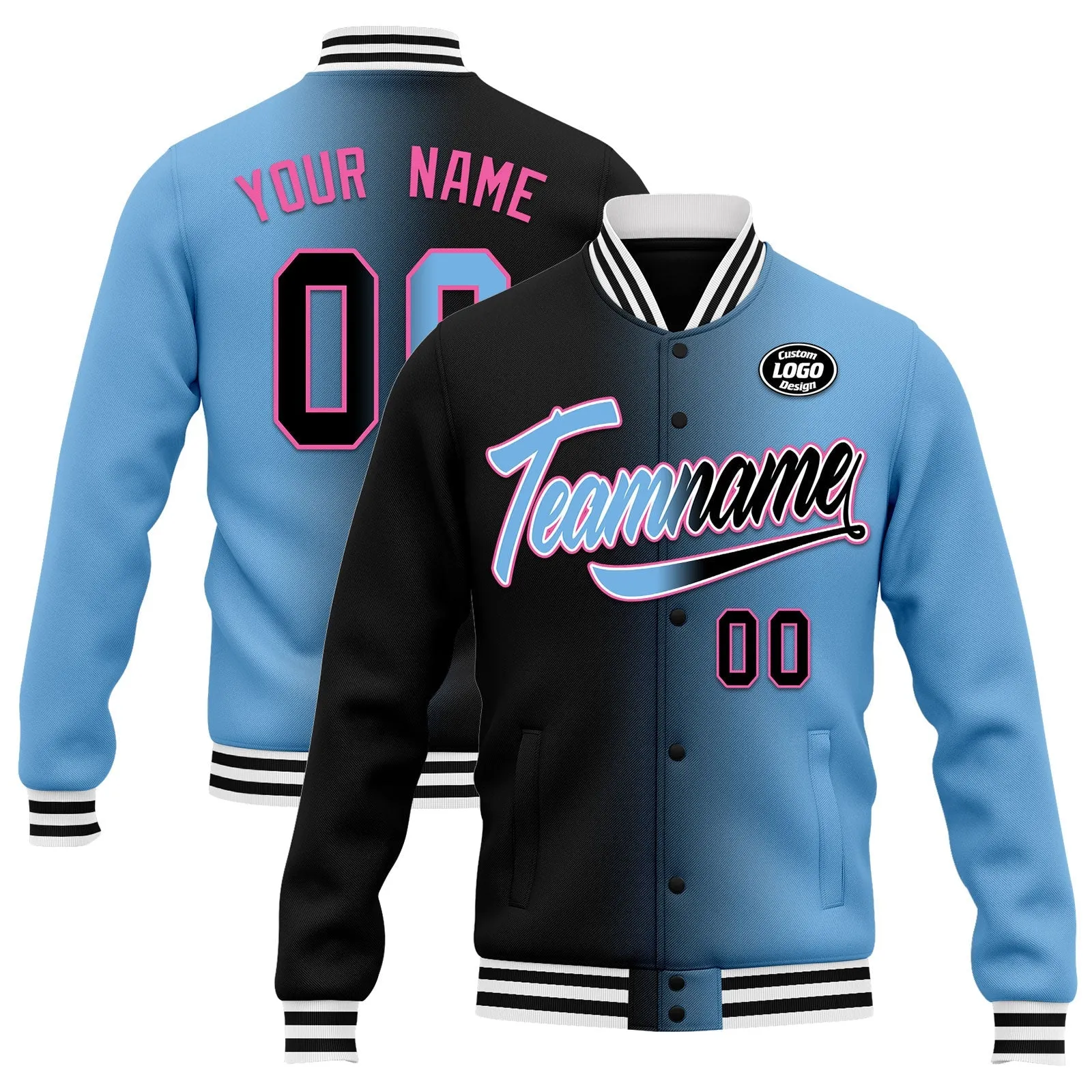 Custom Gradient Fashion Jacket Bomber Full-Snap Varsity Letterman Personalized Jacket FZ005-D028016-28