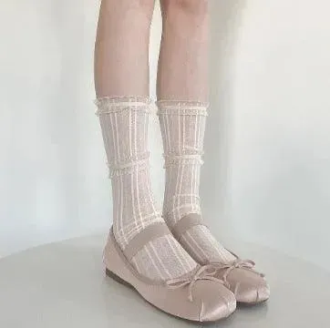 Cute Lolita Lace Ruffle Frilly Silk Ankle Mesh Socks