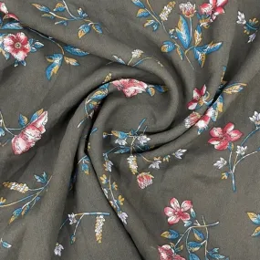 Dark Brown Flroal Print Crepe Fabric