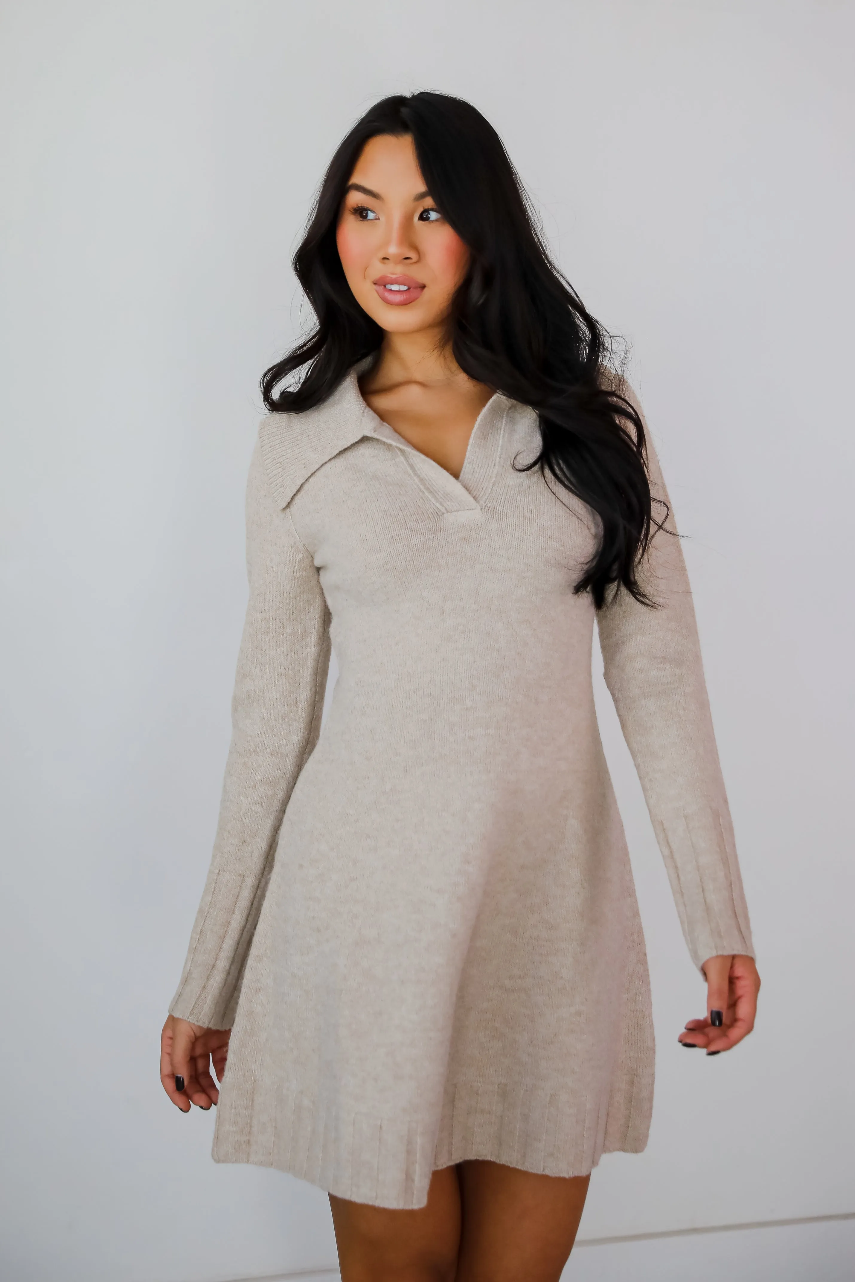 Deluxe Desire Taupe Mini Sweater Dress