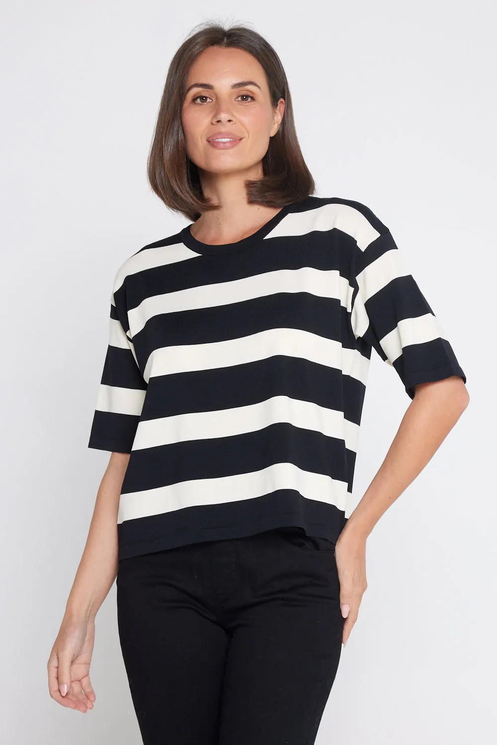 Diaz Knit T-Shirt - Black/Ivory Stripe