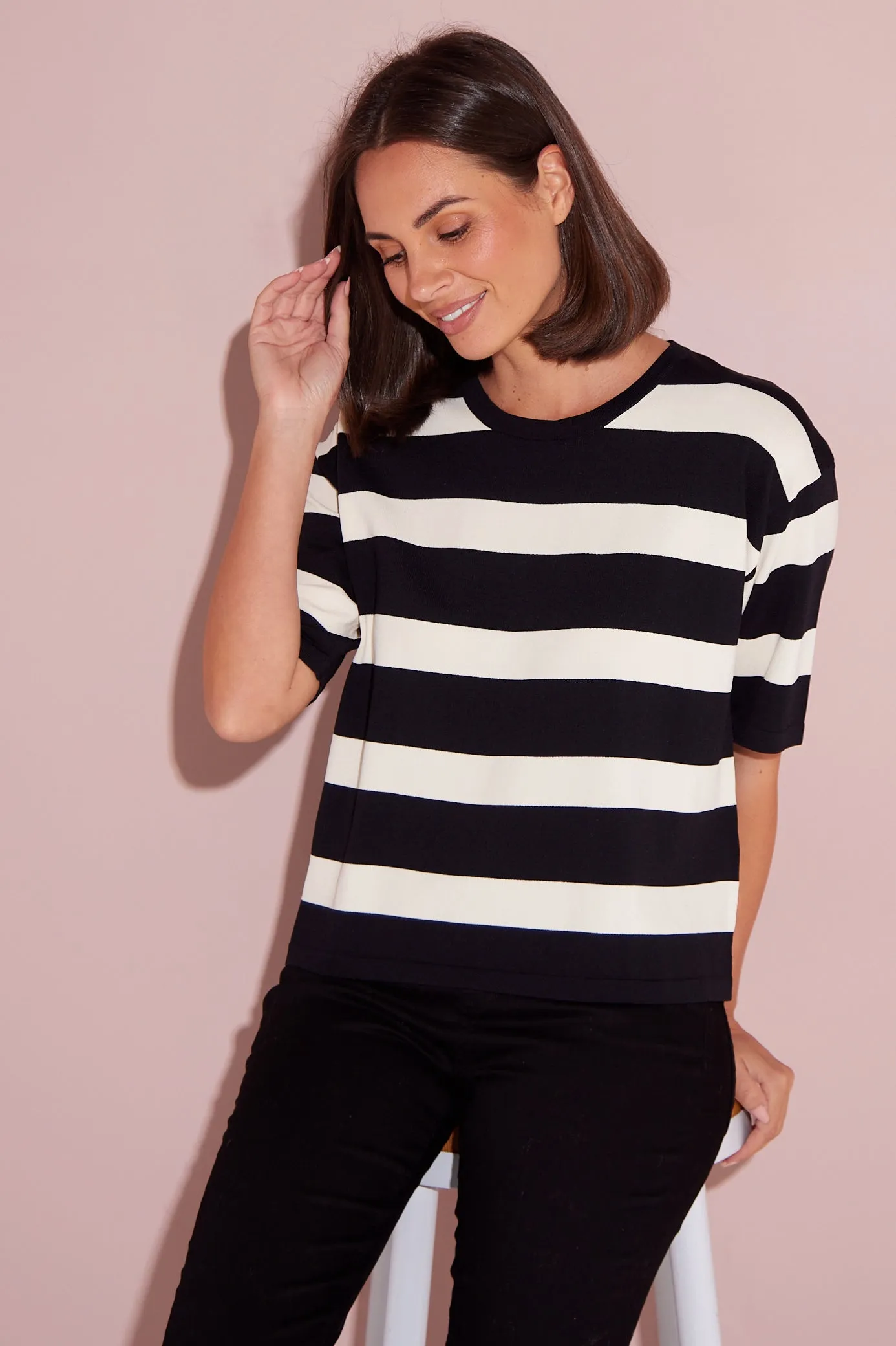 Diaz Knit T-Shirt - Black/Ivory Stripe