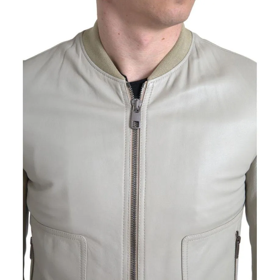 Dolce & Gabbana Cream Leather Bomber Jacket