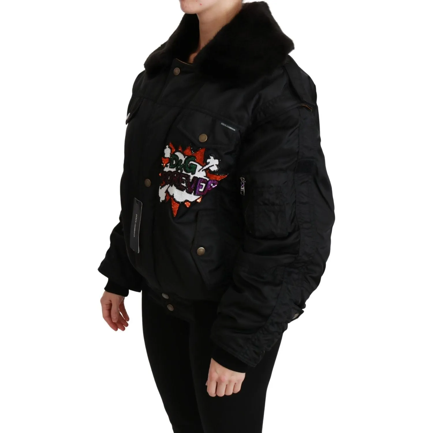 Dolce & Gabbana Elegant Black Bomber Jacket with Detachable Features