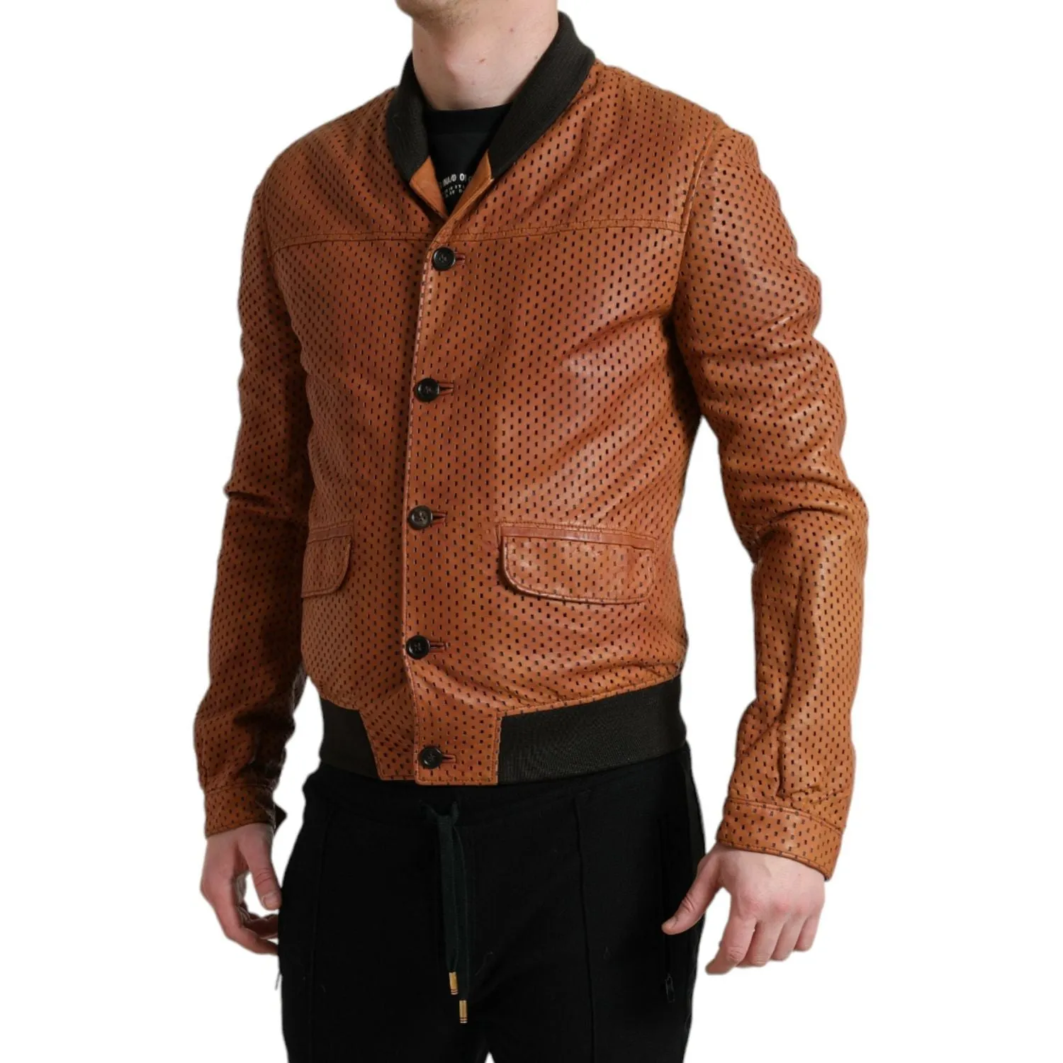 Dolce & Gabbana Elegant Leather Perforated Bomber Jacket