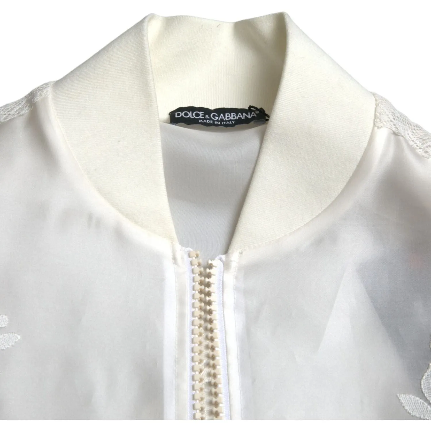 Dolce & Gabbana Elegant White Silk Bomber Jacket